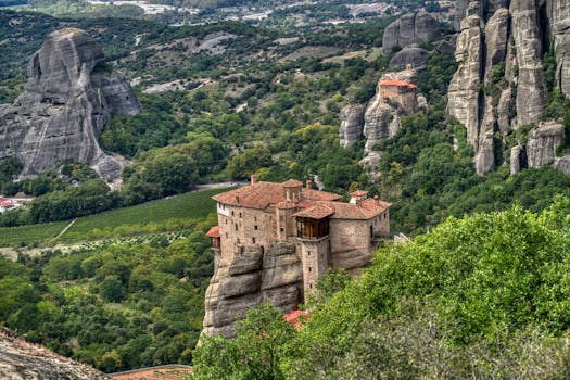 Discover the breathtaking architecture of the Meteora monasteries perched atop dramatic rock formations in Greece.